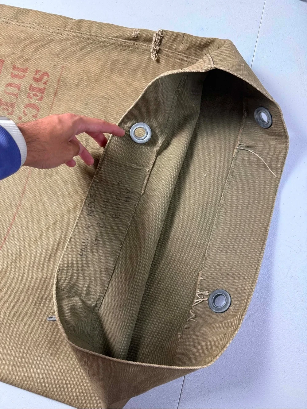 Original Vintage Military Green Thick Canvas Duffel Bag Vintage No Strap